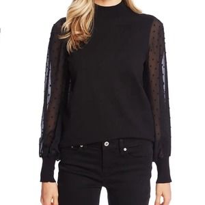 CeCe Clip Dot Sleeve Mock Neck Sweater Black Size Medium NWT